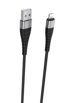 Кабель BOROFONE BX32 USB to iP 2.4A, 1m, nylon, aluminum+TPE connectors, Black (BX32LB) 12846 фото
