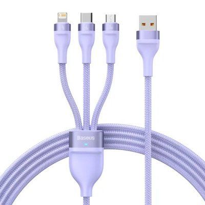 Кабель Baseus Flash Series Ⅱ One-for-three Fast Charging Data Cable USB to M+L+C 66W 1.2m Purple (CASS040005) 56886 фото
