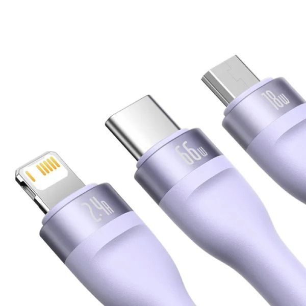 Кабель Baseus Flash Series Ⅱ One-for-three Fast Charging Data Cable USB to M+L+C 66W 1.2m Purple (CASS040005) 56886 фото
