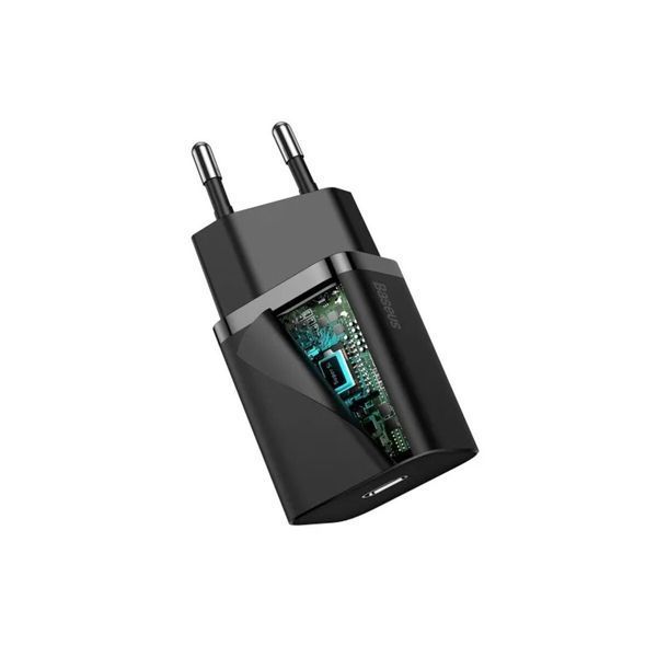 Мережевий зарядний пристрій Baseus Super Si 1C 20W With Simple Wisdom Data Cable Type-C/iP 1m Black (TZCCSUP-B01) 13385 фото