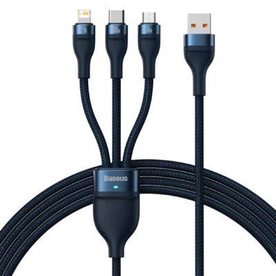 Кабель Baseus Flash Series Ⅱ One-for-three Fast Charging Data Cable USB to M+L+C 100W 1.2m Blue (CASS030003) 56882 фото