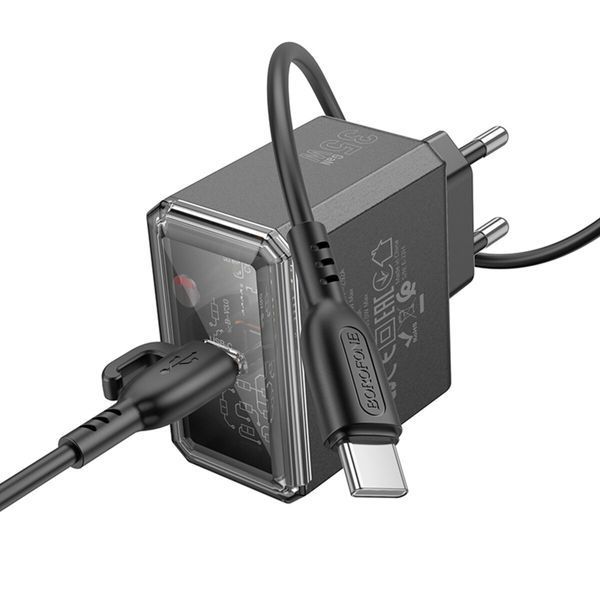 Мережевий зарядний пристрій BOROFONE BAS31A Treasure single port PD35W charger set(C to C)(EU) Black (6941991110627) 55393 фото