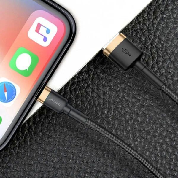 Кабель Baseus Cafule Cable USB For Lightning 2.4A 1m Gold+Black (CALKLF-BV1) 7559 фото