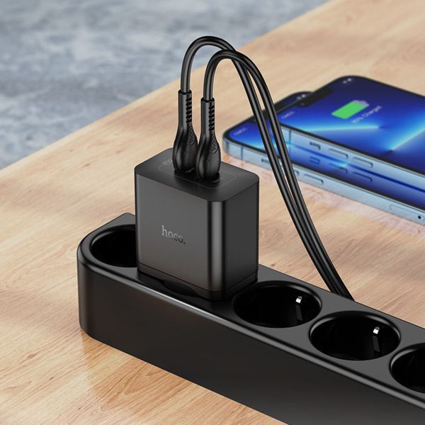 Мережевий зарядний пристрій HOCO N35 Streamer dual-port PD45W GaN (2C) charger(EU) Black (6931474797193) 53033 фото