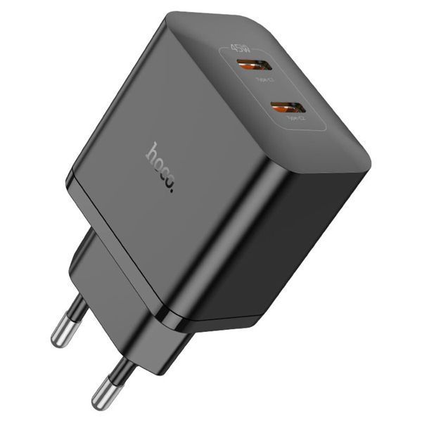 Мережевий зарядний пристрій HOCO N35 Streamer dual-port PD45W GaN (2C) charger(EU) Black (6931474797193) 53033 фото