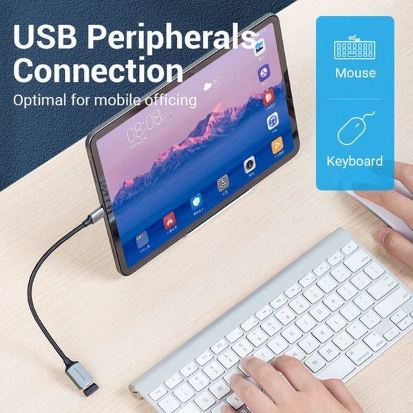 Кабель-перехiдник Vention USB 3.0 C Male to A Female OTG Cable 0.15M Gray Aluminum Alloy Type (CCXHB) (CCXHB) 49949 фото