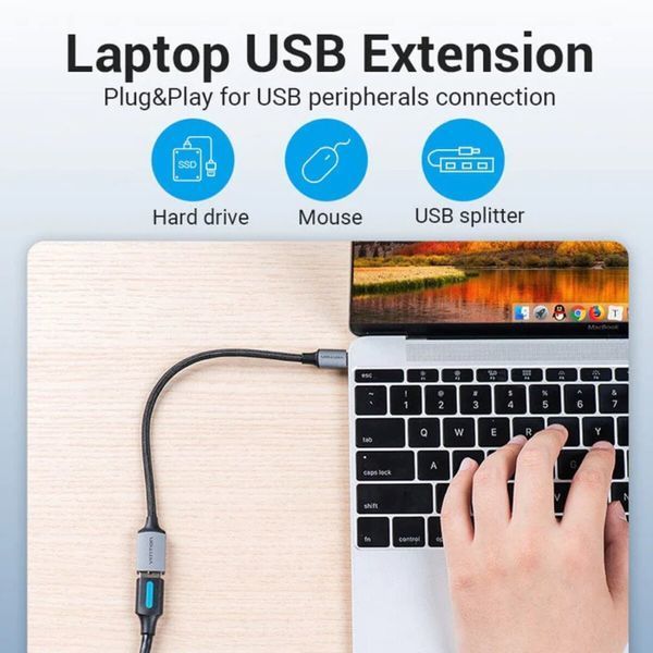 Кабель-перехiдник Vention USB 3.0 C Male to A Female OTG Cable 0.15M Gray Aluminum Alloy Type (CCXHB) (CCXHB) 49949 фото