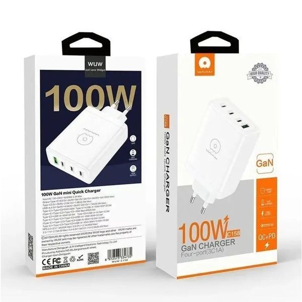 Мережевий зарядний пристрій WUW-C158 1USB 3Type-C PD100W white (WUW-C158) 54825 фото