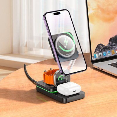 Бездротовий зарядний пристрій HOCO CQ10 Consuelo folding 3-in-1 wireless fast charger Black (6942007618359) 51473 фото