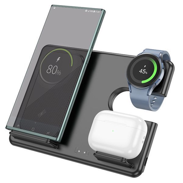 Бездротовий зарядний пристрій HOCO CQ2 Flash folding 3-in-1 wireless fast charger(SAM Watch) Black (6942007602327) 49057 фото