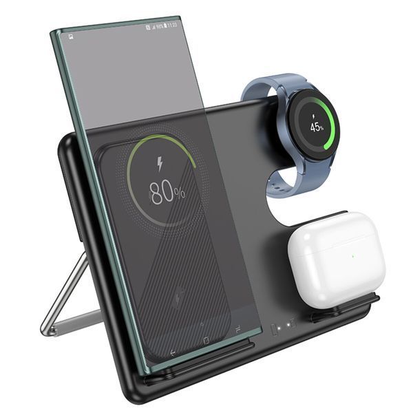 Бездротовий зарядний пристрій HOCO CQ2 Flash folding 3-in-1 wireless fast charger(SAM Watch) Black (6942007602327) 49057 фото