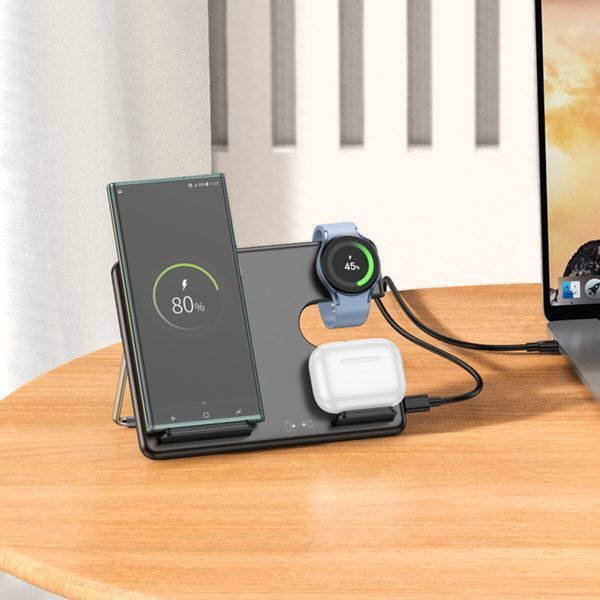 Бездротовий зарядний пристрій HOCO CQ2 Flash folding 3-in-1 wireless fast charger(SAM Watch) Black (6942007602327) 49057 фото