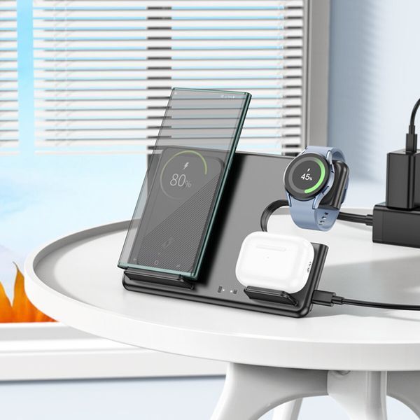 Бездротовий зарядний пристрій HOCO CQ2 Flash folding 3-in-1 wireless fast charger(SAM Watch) Black (6942007602327) 49057 фото