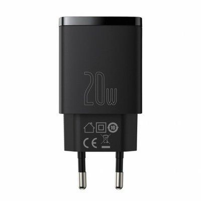 Мережевий зарядний пристрій Baseus Compact Quick Charger U+C 20W EU Black (CCXJ-B01) 14904 фото