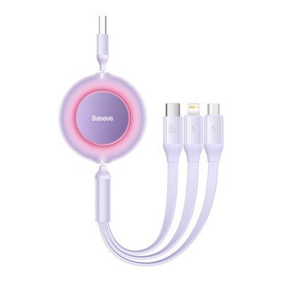 Кабель Baseus Bright Mirror 2 Series Retractable 3-in-1 Fast Charging Data Cable USB to M+L+C 66W 1.1m Purple (CAMJ010105) 56879 фото
