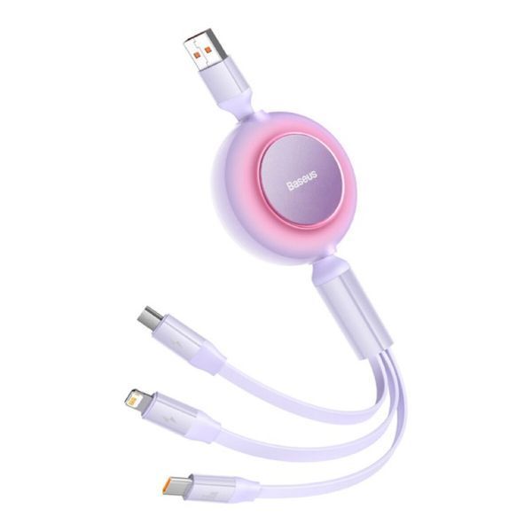 Кабель Baseus Bright Mirror 2 Series Retractable 3-in-1 Fast Charging Data Cable USB to M+L+C 66W 1.1m Purple (CAMJ010105) 56879 фото