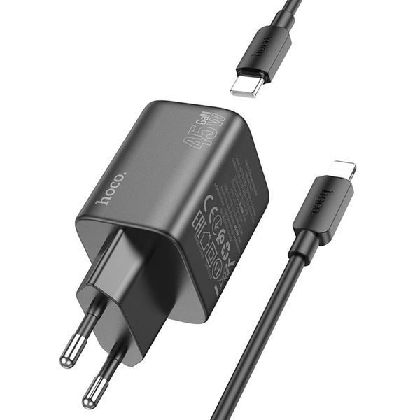 Мережевий зарядний пристрій HOCO N42 Elogiado dual-port PD45W(2C) charger set(C to iP) Black (6942007617109) 51482 фото