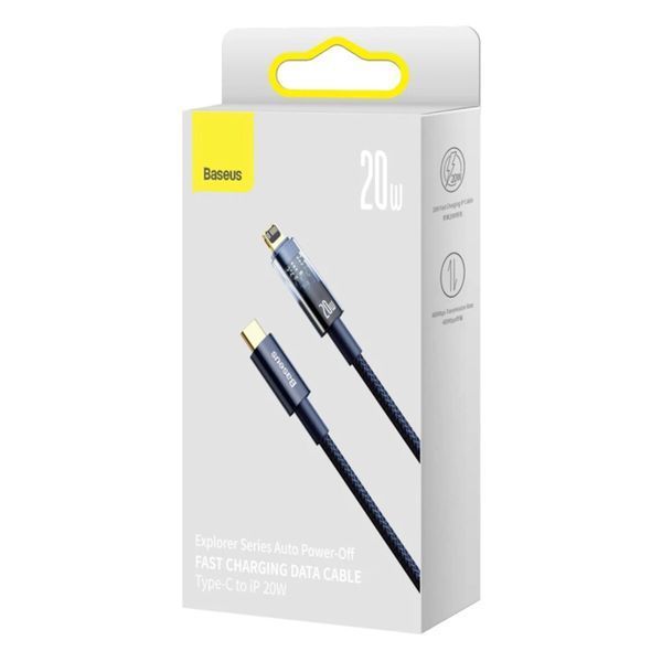 Кабель Baseus Explorer Series Auto Power-Off Fast Charging Data Cable Type-C to IP 20W 1m Blue (CATS000003) 56894 фото