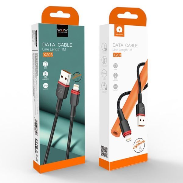 Кабель WUW-X203 USB Lightning 2,4А black (6972573336210) 52543 фото