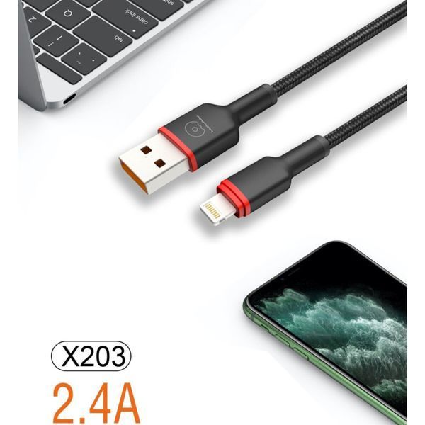 Кабель WUW-X203 USB Lightning 2,4А black (6972573336210) 52543 фото