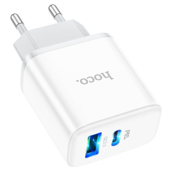Мережевий зарядний пристрій HOCO C105A Stage dual port PD20W+QC3.0 charger White (6931474782946) 55682 фото