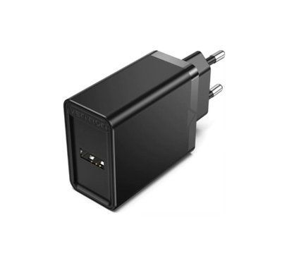 Мережевий зарядний пристрій Vention 1-port USB Wall Charger(12W) EU-Plug Black (FAAB0-EU) (FAAB0-EU) 48060 фото