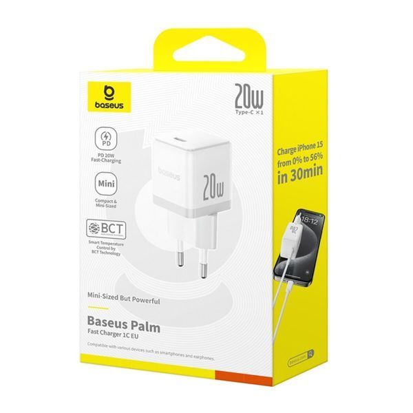 Мережевий зарядний пристрій Baseus Palm Fast Charger 1C 20W EU Moon White (P10111602213-00) 56705 фото
