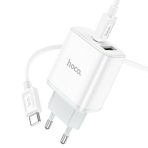 Мережевий зарядний пристрій HOCO C105A Stage dual port PD20W+QC3.0 charger set (Type-C to Type-C)(EU) White (6931474782922) 57092 фото