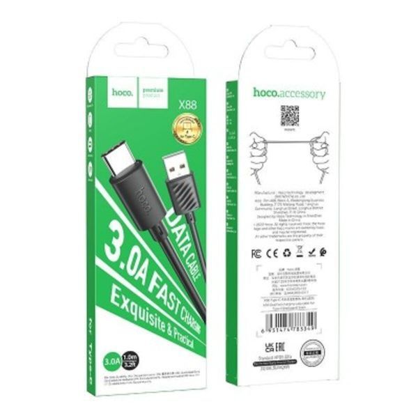 Кабель HOCO X88 Gratified charging data cable for Type-C Black (6931474783349) 45544 фото