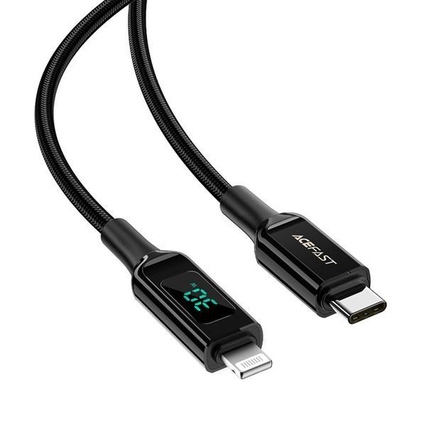 Кабель ACEFAST C6-01 Type-C to iP, 3A, 30W, 1.2m, nylon, zinc connectors, Black (AFC6-01B) 15789 фото