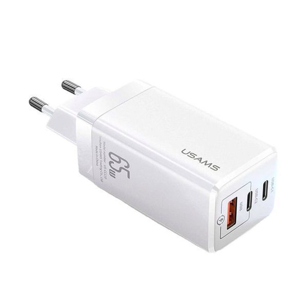 Мережевий зарядний пристрій Usams US-CC110 T33 65W 3 Ports GaN Mini Fast Charger white (CC110TC02) 52357 фото