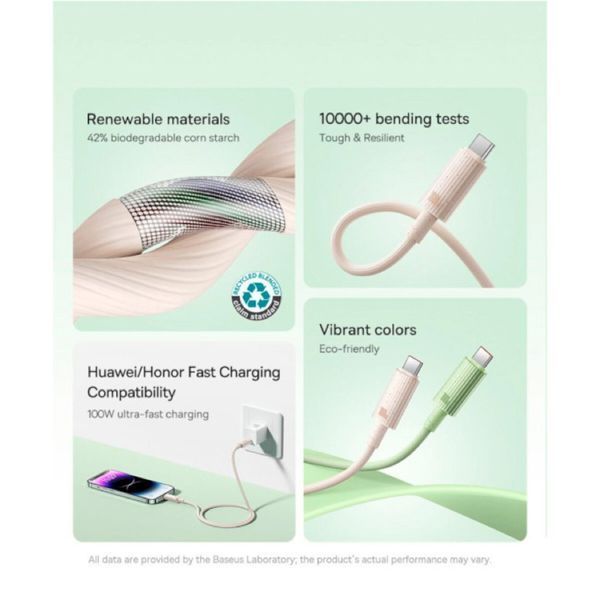 Кабель Baseus Habitat Series Fast Charging Cable USB to Type-C 100W 2m Natural Green (P10360203631-01) 56942 фото
