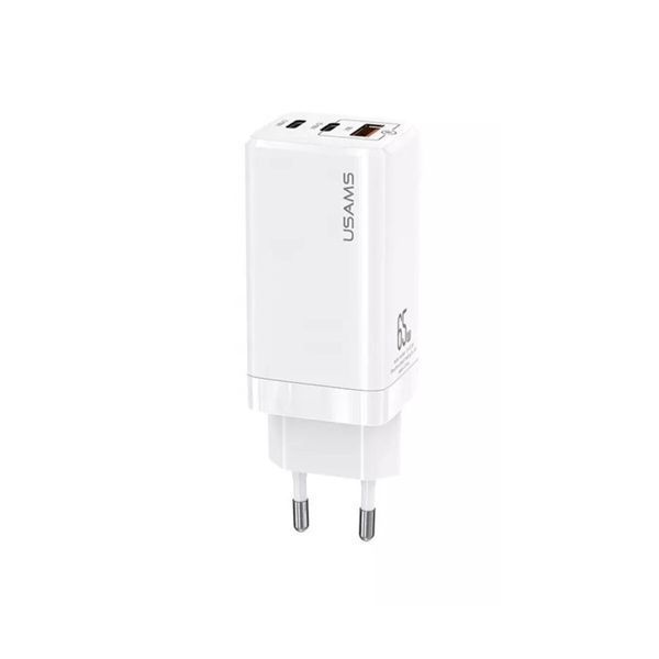 Мережевий зарядний пристрій Usams US-CC110 T33 65W 3 Ports GaN Mini Fast Charger white (CC110TC02) 52357 фото