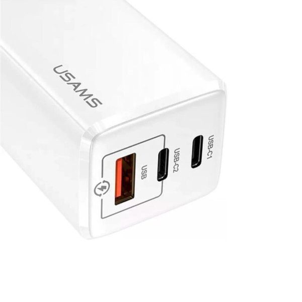 Мережевий зарядний пристрій Usams US-CC110 T33 65W 3 Ports GaN Mini Fast Charger white (CC110TC02) 52357 фото