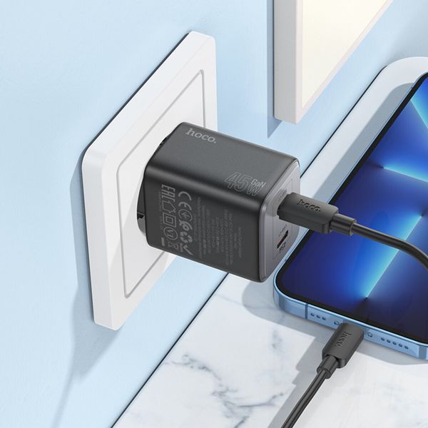 Мережевий зарядний пристрій HOCO N42 Elogiado dual-port PD45W(2C) charger Black (6942007617086) 49126 фото