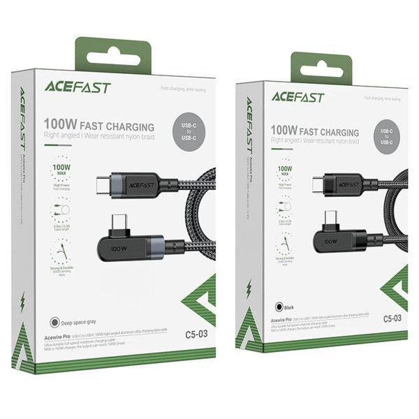 Кабель ACEFAST C5-03 Type-C to Type-C 5A, 100W, 2m, nylon, zinc connectors, Black (AFC5-03B) 14683 фото