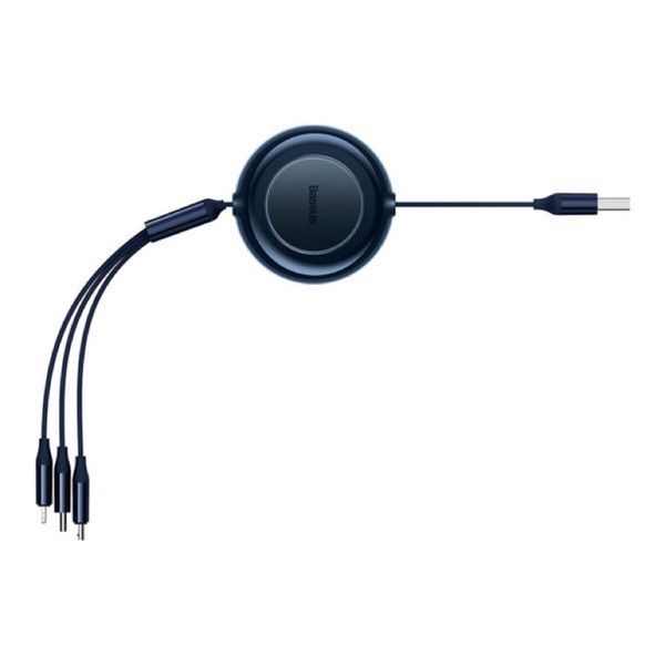 Кабель Baseus Bright Mirror 2 Series Retractable 3-in-1 Fast Charging Data Cable USB to M+L+C 3.5A 1.1m Blue (CAMJ010003) 56873 фото