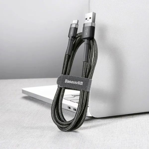 Кабель Baseus Cafule Cable USB For Type-C 3A 0.5m Gray+Black (CATKLF-AG1) 49339 фото