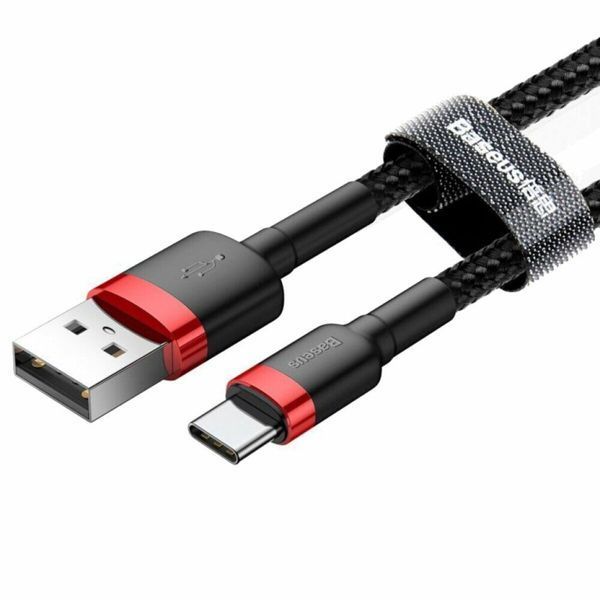 Кабель Baseus Cafule Cable USB For Type-C 3A 0.5m Red+Black (CATKLF-A91) 7705 фото