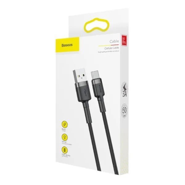 Кабель Baseus Cafule Cable USB For Type-C 3A 0.5m Gray+Black (CATKLF-AG1) 49339 фото
