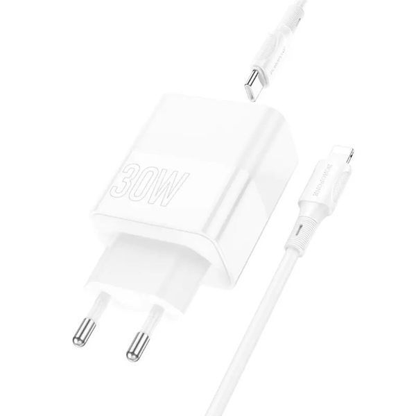 Мережевий зарядний пристрій BOROFONE BA75A Powerful dual port PD30W+QC3.0 charger set(C to iP) White (BA75ACLW) 41690 фото