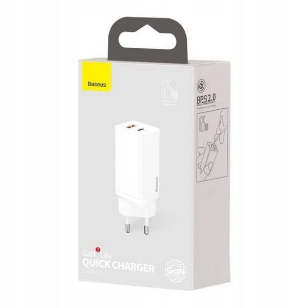 Мережевий зарядний пристрій Baseus GaN2 Lite Quick Charger C+U 65W EU White (CCGAN2L-B02) 13754 фото