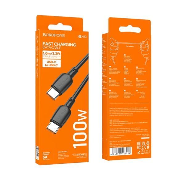 Кабель BOROFONE BX93 Super power 100W fast charging data cable Type-C to Type-C Black (BX93CCB) 44435 фото