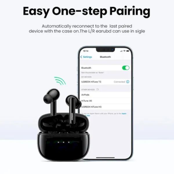 Бездротові навушники UGREEN WS106 HiTune T3 Active Noise-Cancelling Wireless Earbuds (Black)(UGR-90401) (UGR-90401) 50128 фото