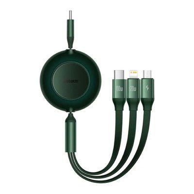 Кабель Baseus Bright Mirror 2 Series Retractable 3-in-1 Fast Charging Data Cable Type-C to M+L+C 100W 1.1m Green (CAMJ010206) 56881 фото