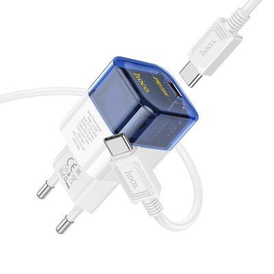 Мережевий зарядний пристрій HOCO C125A Transparent tribute single-port PD20W charger set(Type-C to Type-C) Transparent Blue (6931474798381) 55634 фото