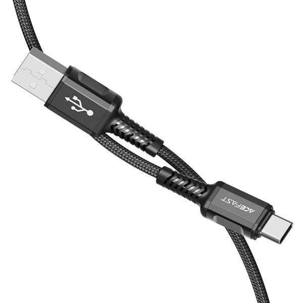 Кабель ACEFAST C1-04 USB to Type-C 3A, 1.2m, nylon aluminum connectors, Black (AFC1-04B) 14690 фото