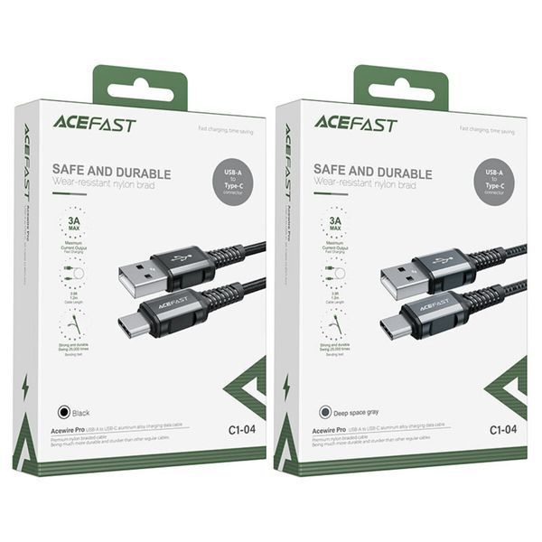 Кабель ACEFAST C1-04 USB to Type-C 3A, 1.2m, nylon aluminum connectors, Black (AFC1-04B) 14690 фото