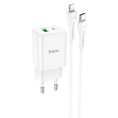 Мережевий зарядний пристрій HOCO N28 Founder PD20W+QC3.0 charger set(C to iP) White (6931474783530) 51481 фото