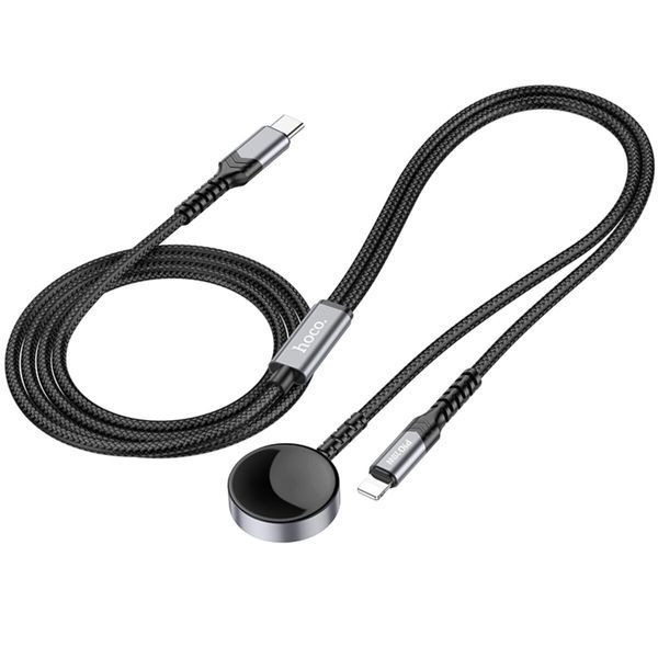Бездротовий зарядний пристрій HOCO CW54 2-in-1 charging cable iP+iWatch Black (6942007611381) 49060 фото